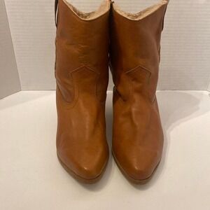 Vintage Boho Sherpa Boots  Leather Ankle Booties 7 Womens Cozy Retro Made in